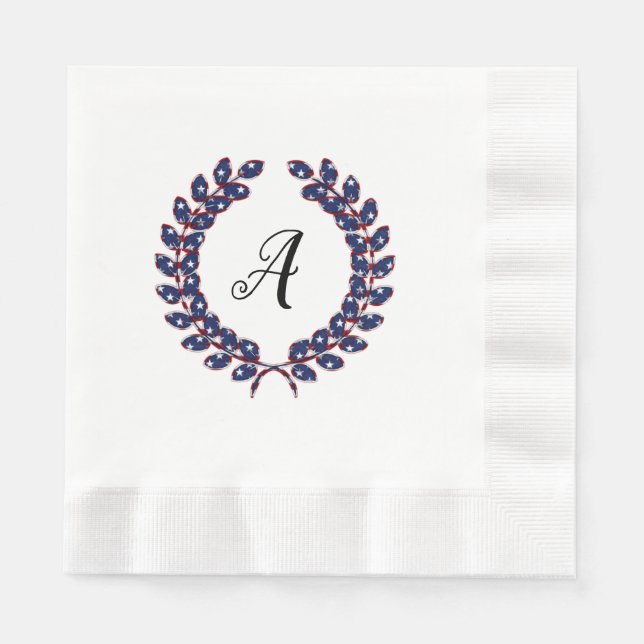 Laurel Wreath Monogrammed Stars and Stripes USA Napkin (Front)