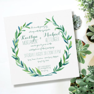 Laurel Wreath Olive Leaf Branch Modern Square Invitation