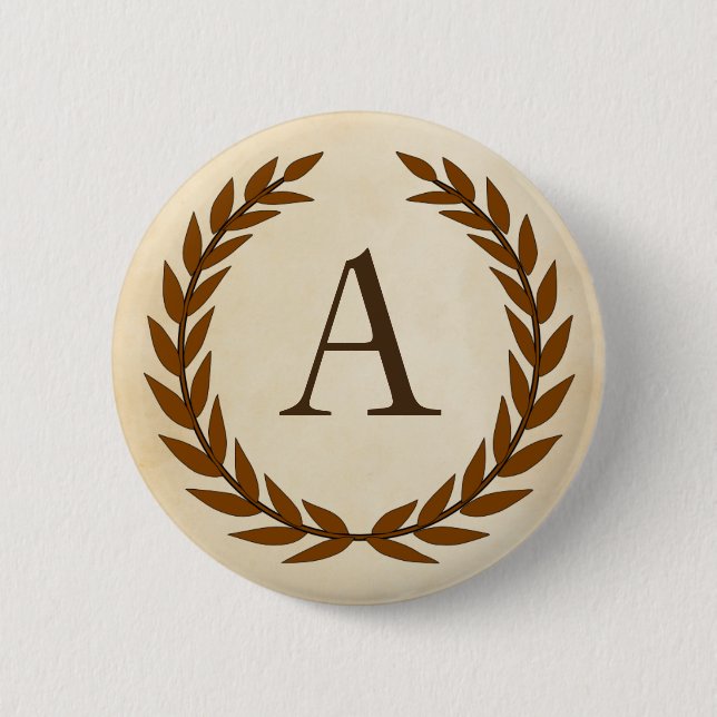 Laurel Wreath on Parchment Monogram Initial A 2 Inch Round Button (Front)