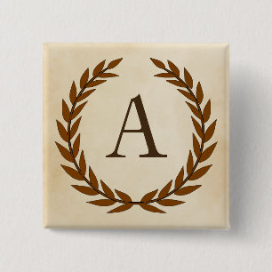 Laurel Wreath on Parchment Monogram Initial A 2 Inch Square Button