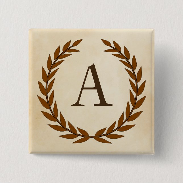 Laurel Wreath on Parchment Monogram Initial A 2 Inch Square Button (Front)