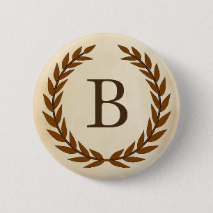 Laurel Wreath on Parchment Monogram Initial B 2 Inch Round Button