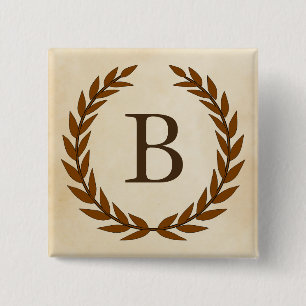 Laurel Wreath on Parchment Monogram Initial B 2 Inch Square Button