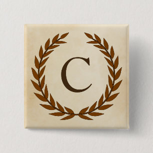 Laurel Wreath on Parchment Monogram Initial C 2 Inch Square Button