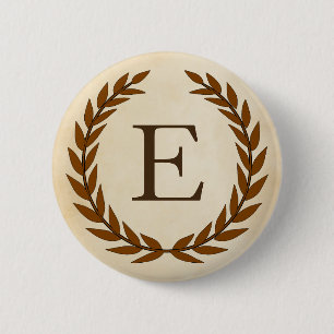 Laurel Wreath on Parchment Monogram Initial E 2 Inch Round Button