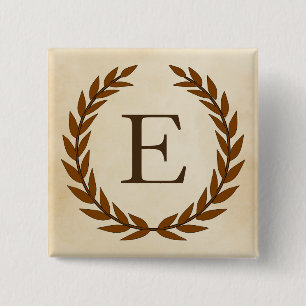 Laurel Wreath on Parchment Monogram Initial E 2 Inch Square Button