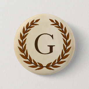 Laurel Wreath on Parchment Monogram Initial G 2 Inch Round Button