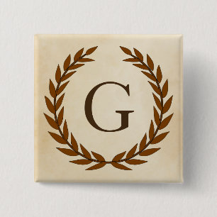 Laurel Wreath on Parchment Monogram Initial G 2 Inch Square Button