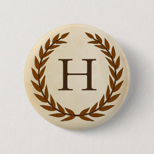Laurel Wreath on Parchment Monogram Initial H 2 Inch Round Button