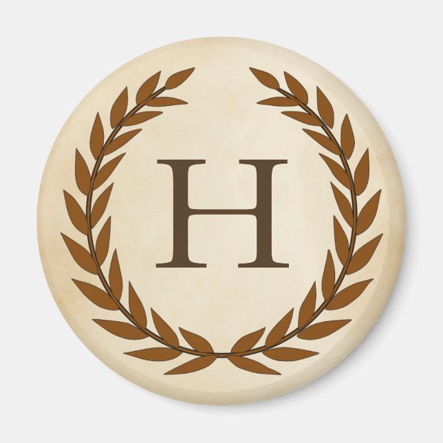 Laurel Wreath on Parchment Monogram Initial H Magnet (Front)