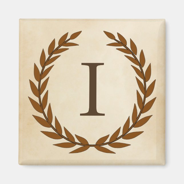 Laurel Wreath on Parchment Monogram Initial I Magnet (Front)