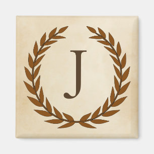Laurel Wreath on Parchment Monogram Initial J Magnet