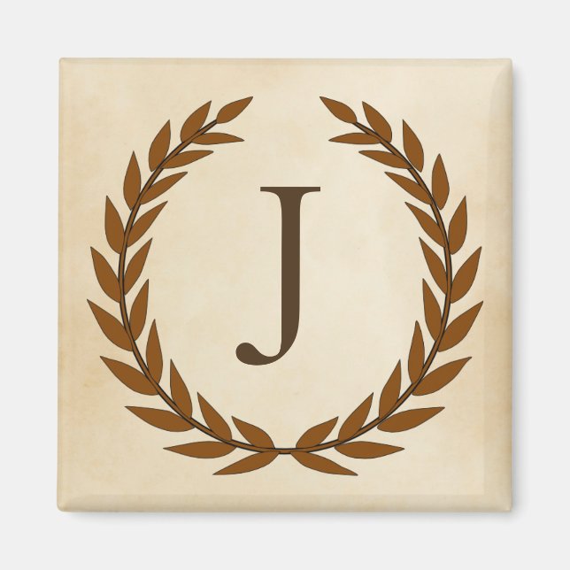 Laurel Wreath on Parchment Monogram Initial J Magnet (Front)