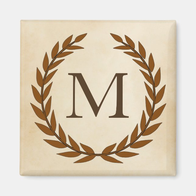 Laurel Wreath on Parchment Monogram Initial M Magnet (Front)