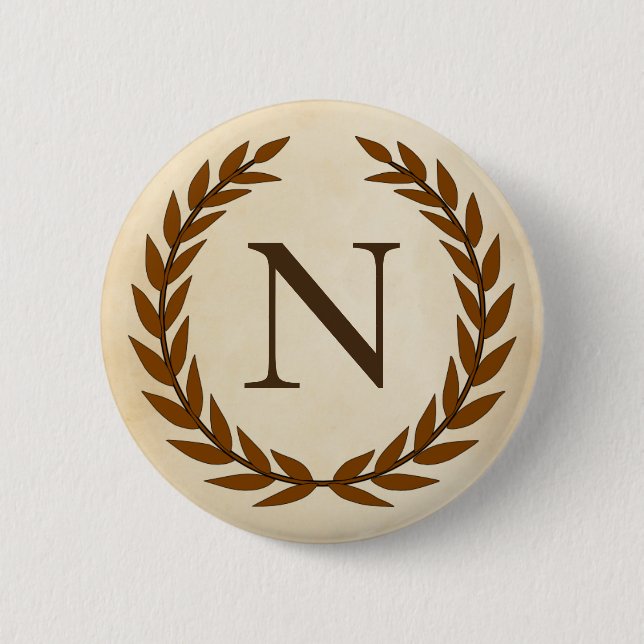 Laurel Wreath on Parchment Monogram Initial N 2 Inch Round Button (Front)