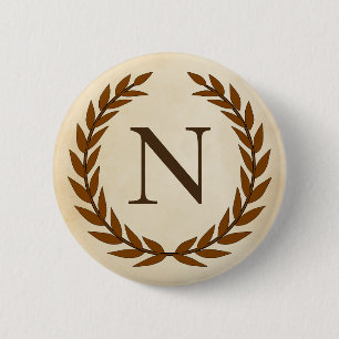 Laurel Wreath on Parchment Monogram Initial N 2 Inch Round Button