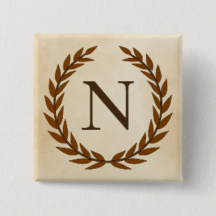 Laurel Wreath on Parchment Monogram Initial N 2 Inch Square Button
