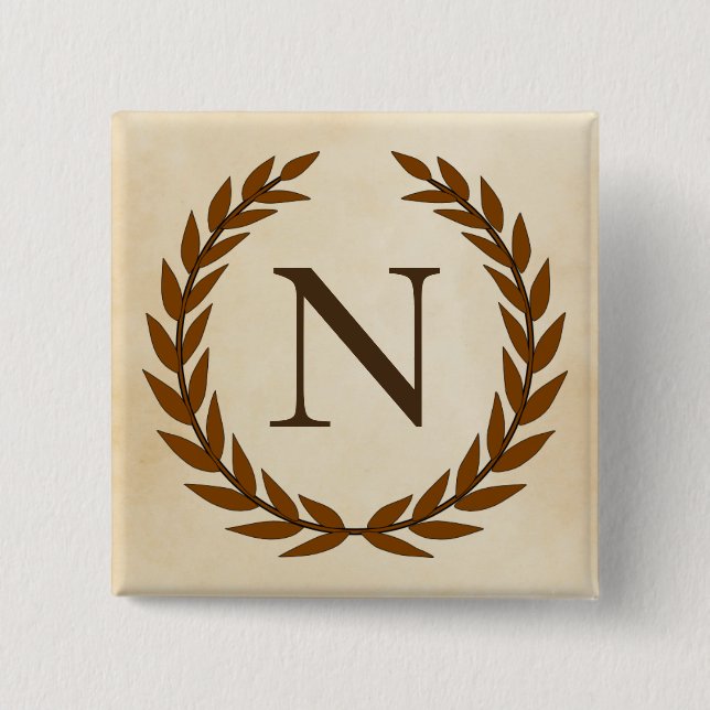 Laurel Wreath on Parchment Monogram Initial N 2 Inch Square Button (Front)