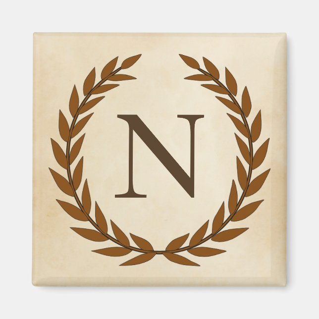 Laurel Wreath on Parchment Monogram Initial N Magnet (Front)