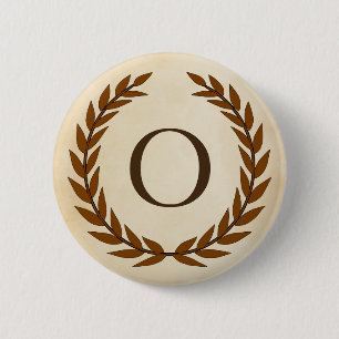 Laurel Wreath on Parchment Monogram Initial O 2 Inch Round Button