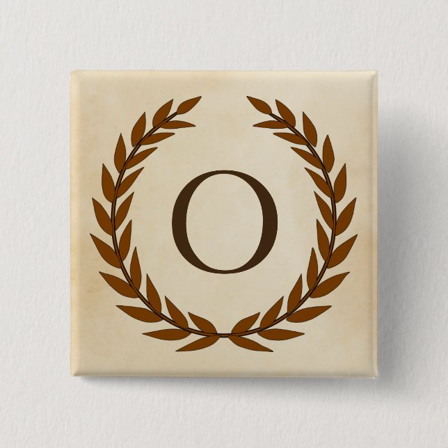 Laurel Wreath on Parchment Monogram Initial O 2 Inch Square Button (Front)