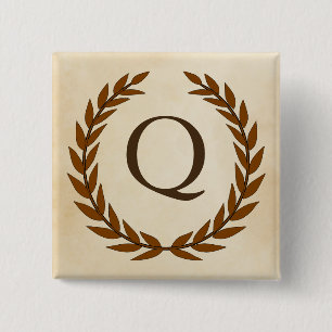 Laurel Wreath on Parchment Monogram Initial Q 2 Inch Square Button