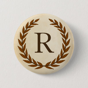 Laurel Wreath on Parchment Monogram Initial R 2 Inch Round Button