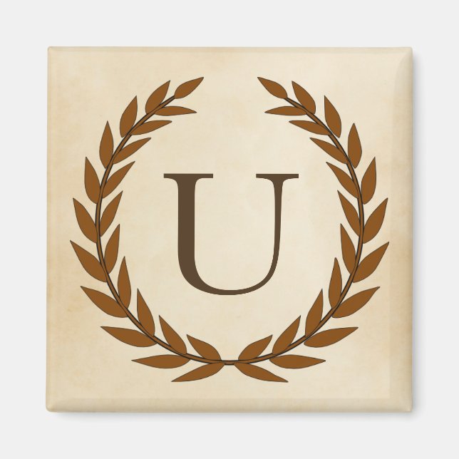 Laurel Wreath on Parchment Monogram Initial U Magnet (Front)