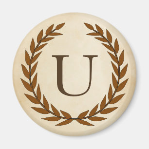 Laurel Wreath on Parchment Monogram Initial U Magnet