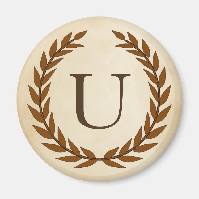 Laurel Wreath on Parchment Monogram Initial U Magnet (Front)