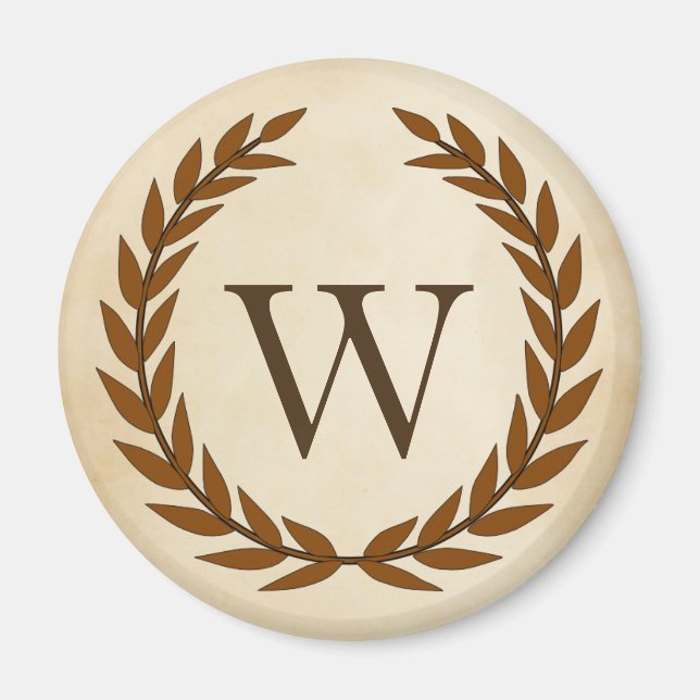 Laurel Wreath on Parchment Monogram Initial W Magnet (Front)