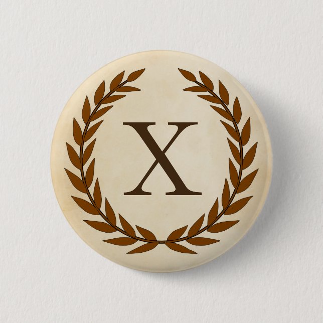 Laurel Wreath on Parchment Monogram Initial X 2 Inch Round Button (Front)