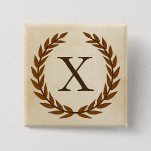 Laurel Wreath on Parchment Monogram Initial X 2 Inch Square Button