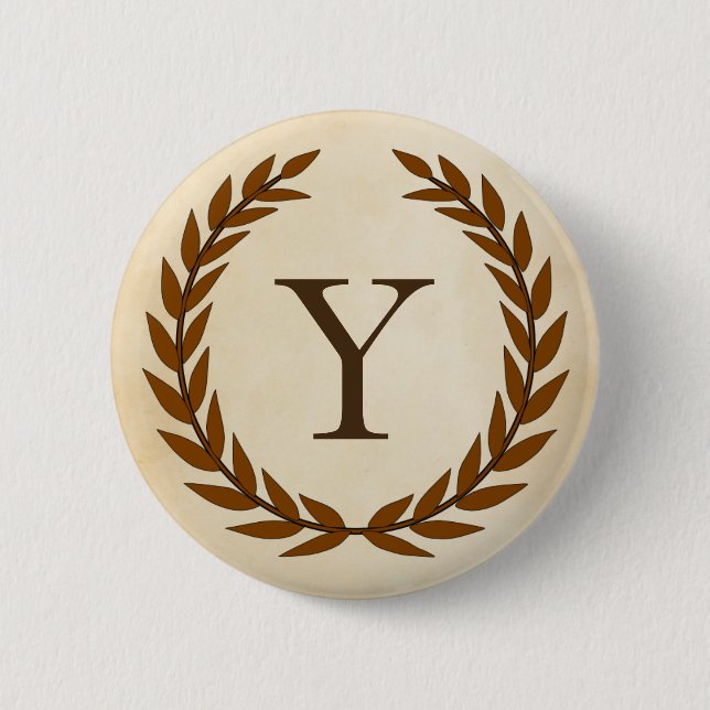 Laurel Wreath on Parchment Monogram Initial Y 2 Inch Round Button (Front)
