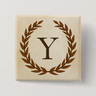 Laurel Wreath on Parchment Monogram Initial Y 2 Inch Square Button