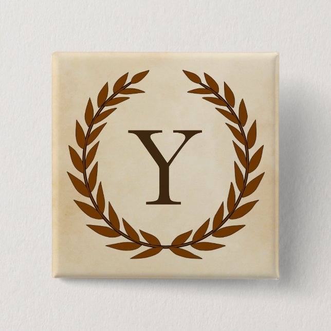 Laurel Wreath on Parchment Monogram Initial Y 2 Inch Square Button (Front)