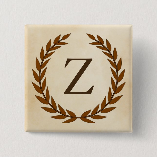 Laurel Wreath on Parchment Monogram Initial Z 2 Inch Square Button (Front)