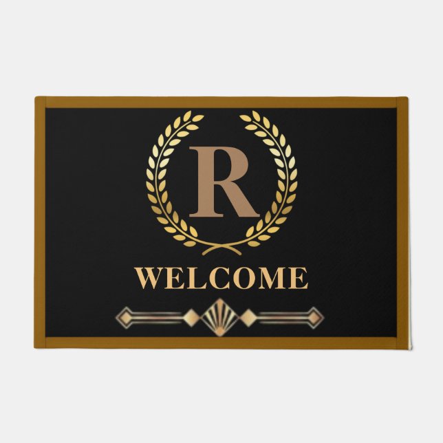 Laurel Wreath Personalized Initial Door Mat (Front)