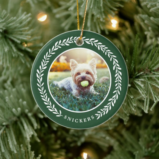 Laurel Wreath Pet Photo Ornement de Noël | Vert (Arbre)