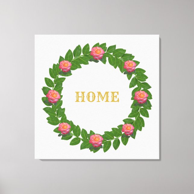 Laurel Wreath & Pink Roses Canvas Print (Front)