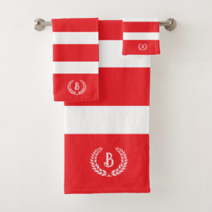 Laurel Wreath Red & White Stripes Pattern Bath Towel Set