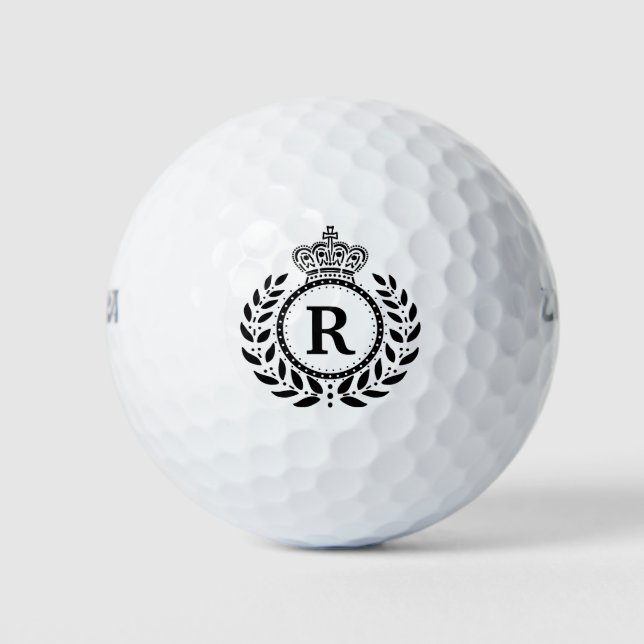 Laurel Wreath Royal Crown Monogram in Black Golf Balls (Front)
