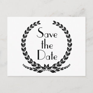 Laurel Wreath Save The Date Black Engagement Leaf Postcard