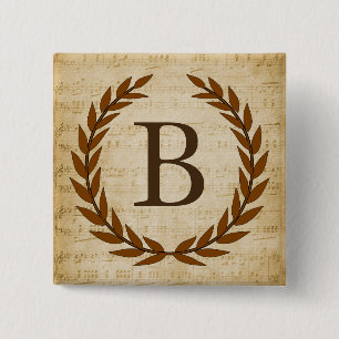 Laurel Wreath Sheet Music Monogram Initial B 2 Inch Square Button