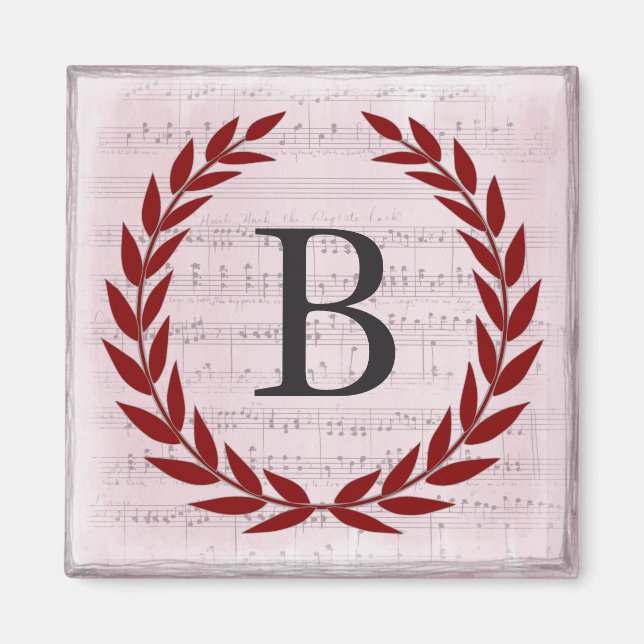 Laurel Wreath Sheet Music Monogram Initial B Magnet (Front)