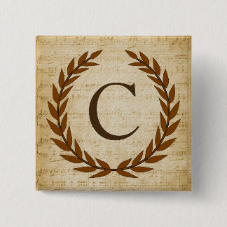 Laurel Wreath Sheet Music Monogram Initial C 2 Inch Square Button
