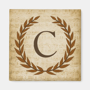Laurel Wreath Sheet Music Monogram Initial C Magnet
