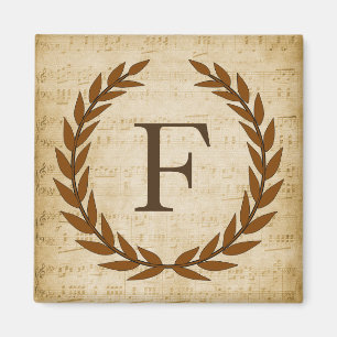 Laurel Wreath Sheet Music Monogram Initial F Magnet