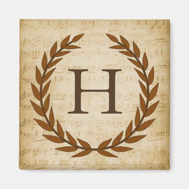 Laurel Wreath Sheet Music Monogram Initial H Magnet (Front)