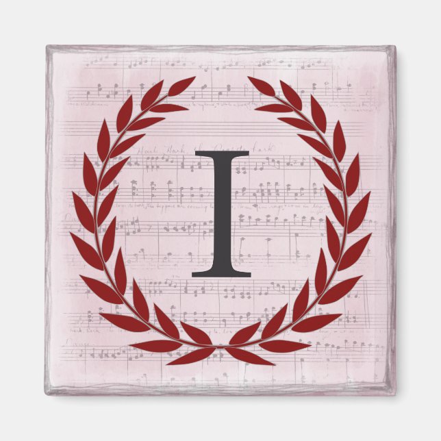 Laurel Wreath Sheet Music Monogram Initial I Magnet (Front)